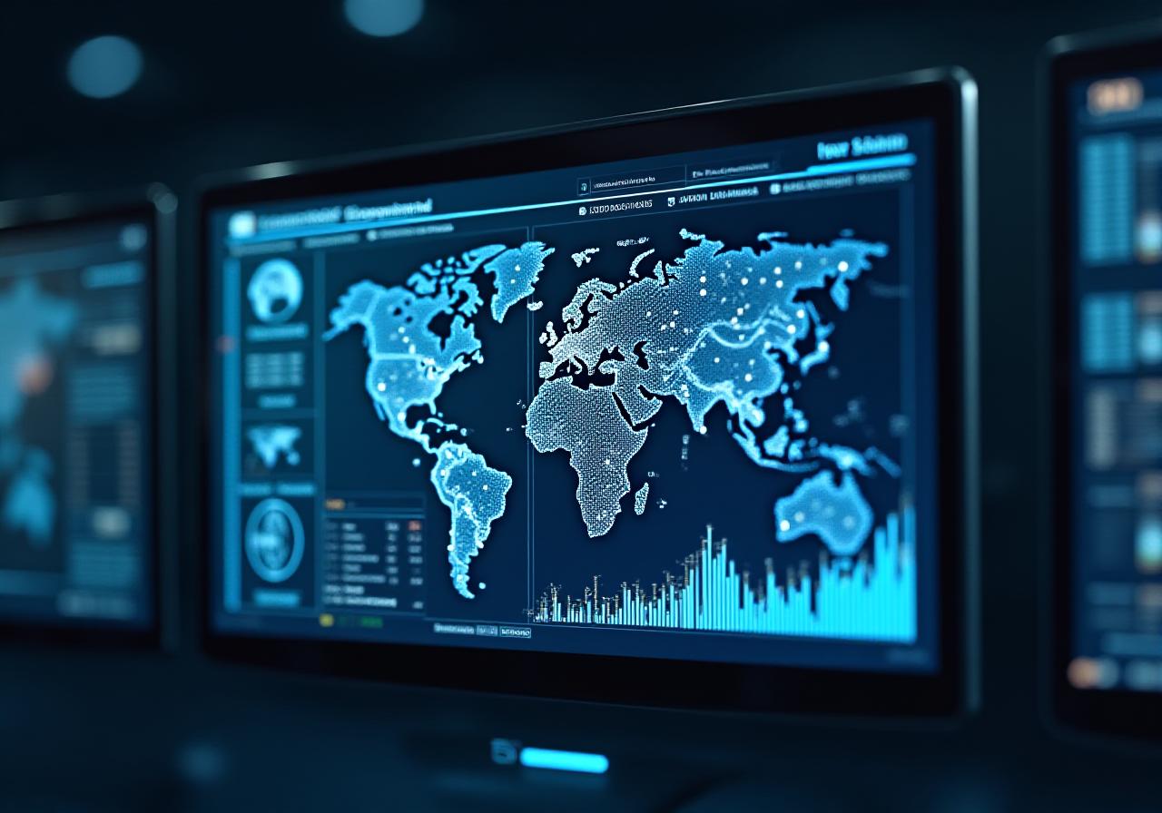 Digital supply chain visualization dashboard showing global cargo movement